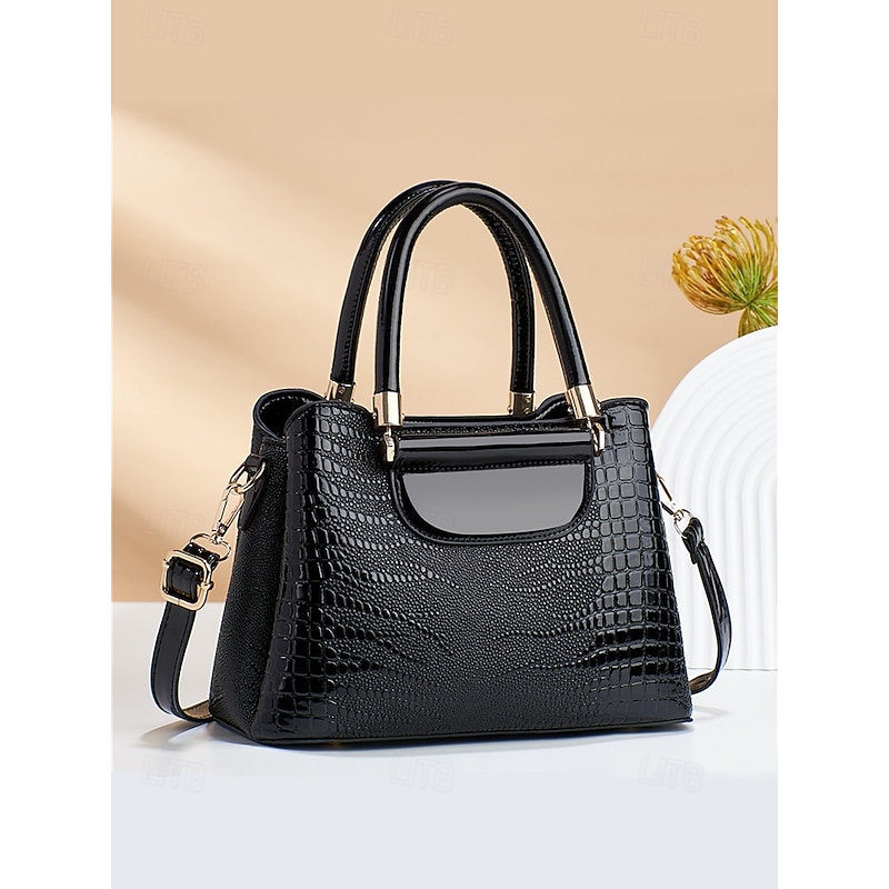 Elegant Croc-Embossed Faux Leather Handbag – Stylish Top Handle Purse with Detachable Shoulder Strap, Luxury Tote Bag for Women, Perfect for Work, Parties & Formal Events Black Pink Red4