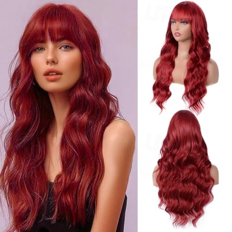 Wig with Bangs for Women Long Wavy Curly Wig Heat Resistant Synthetic Wig for Girls Daily Use Party Halloween Cosplay Wig2