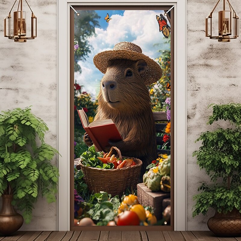 Funny Animal Door Decorations Door Covers Capybara Door Tapestry Door Curtain Decoration Backdrop Indoor/Outdoor Door Banner for Front Door Farmhouse