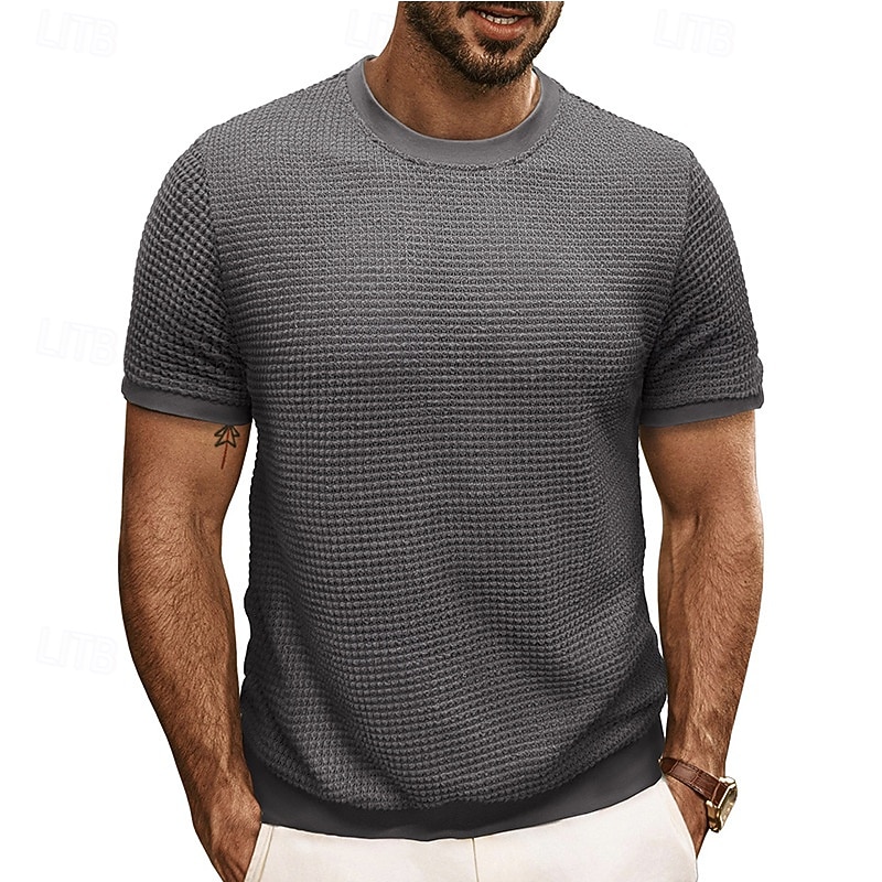 Men's T Shirt Tee Short Sleeve Shirt Tee Top Short Sleeve Crew Neck Summer Plain Fashion Designer Basic Jacquard Vacation Street Going out Apricot Black White Top Tee for Men