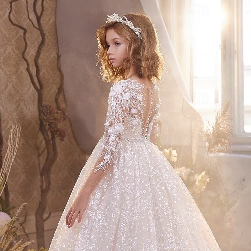 Flower Girl Dress Girls' Formal Dress First Communion Dress Wedding Attire Party Dress Wedding Party Princess Sweet Christmas Carnival Ruched Solid Color Strapless V Neck White 4 years+4