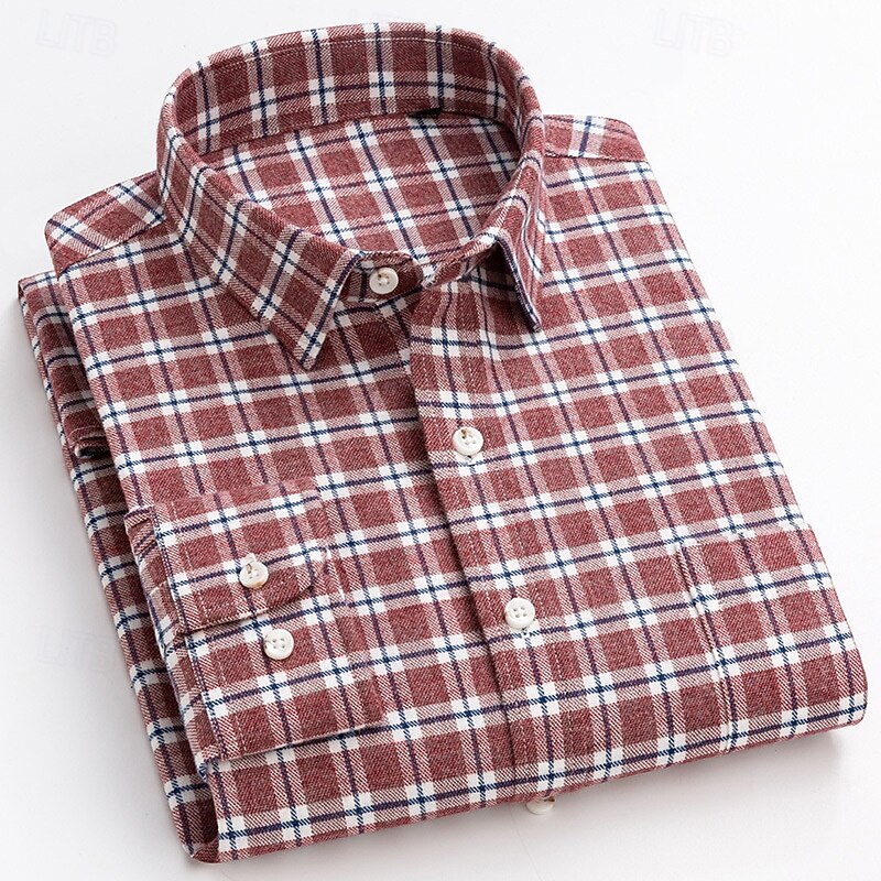 Men's Shirt Dress Shirt Button Up Shirt Plaid Wedding Daily Red Navy Blue Blue Camel Long Sleeve Turndown Spring Fall Clothing Apparel Buttons2