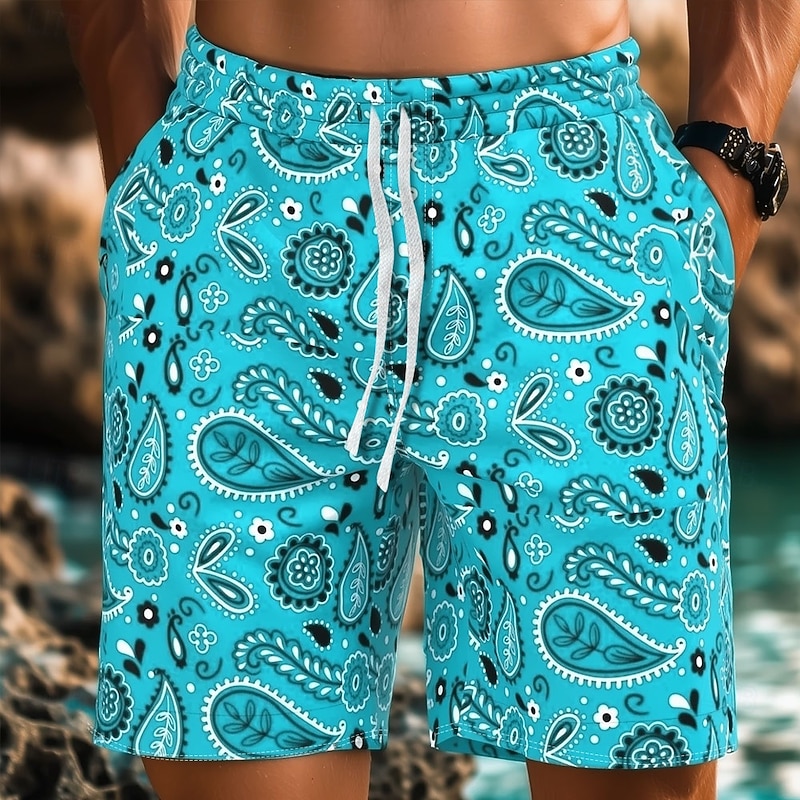 Men's Paisley Swim Trunks Swim Shorts Board Shorts Mid Waist Streetwear Hawaiian Casual Daily Holiday Pocket Drawstring Elastic Waist Designer Clothing Apparel