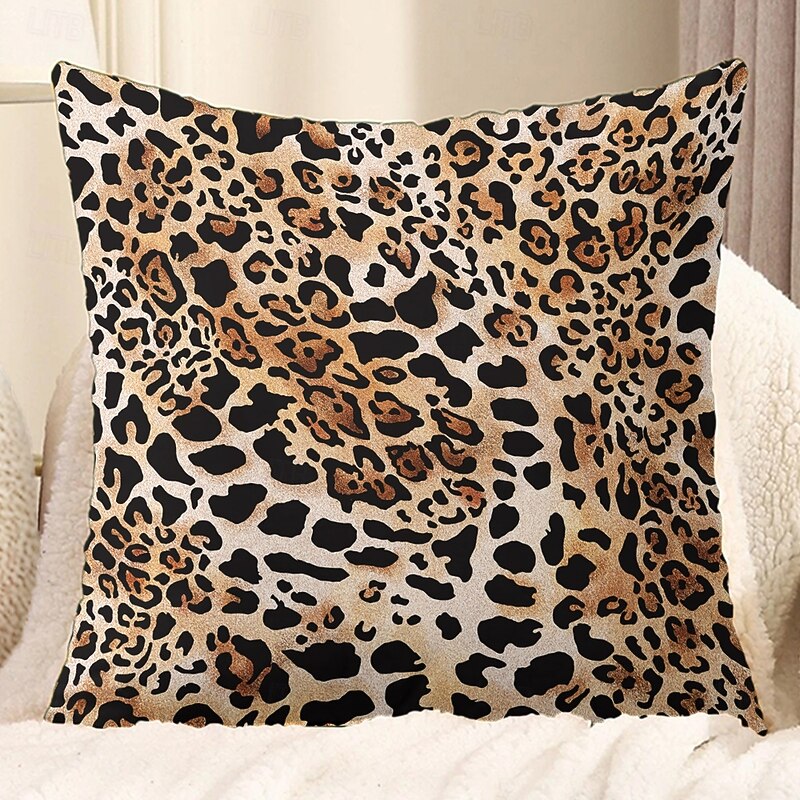 Leopard Pattern Decorative Toss Pillows Cover 1PC Soft Square Couch Cushion Case Pillowcase for Bedroom Livingroom Sofa Chair3