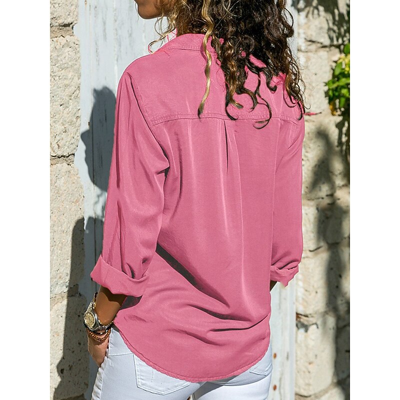 Women's Shirt Blouse Solid Color Stylish Casual Long Sleeve Shirt Collar Regular Tops Daily Buttons Black Rose Pink Gray Summer Spring Fall2
