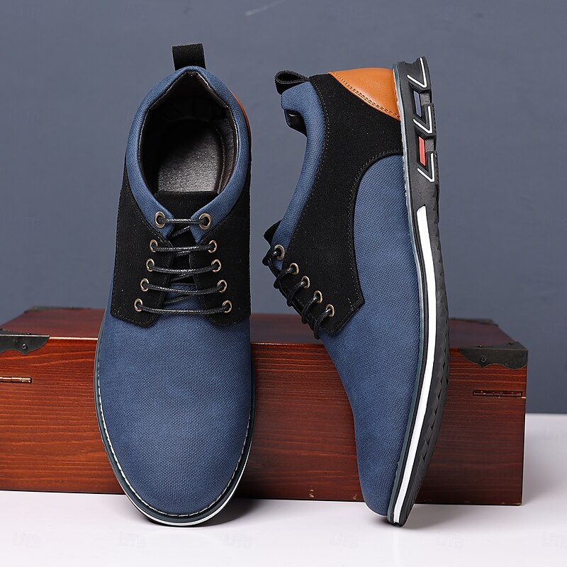 Men's Casual Oxford Shoes, Blue and Black Lace-Up Dress Sneakers with Suede Accents, Stylish Footwear for Business, Weddings and Everyday Wear4