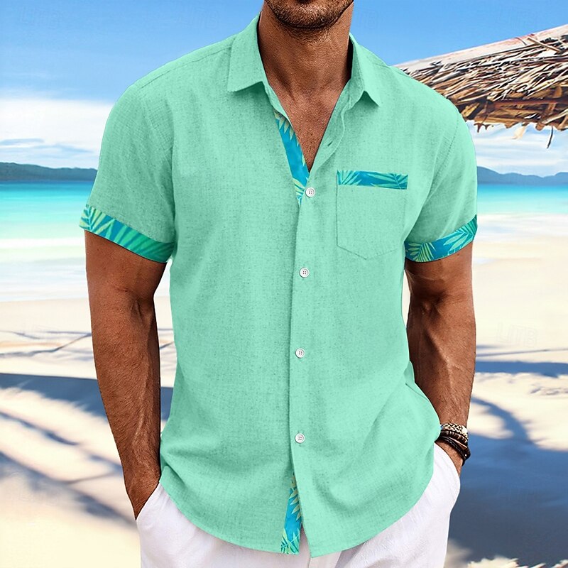 Men's Shirt Linen Shirt Summer Shirt Beach Wear Summer Hawaiian Shirt Button Up Shirt Solid Color Vacation Hawaiian White Blue Green Short Sleeve Collar Spring & Summer Clothing Apparel2