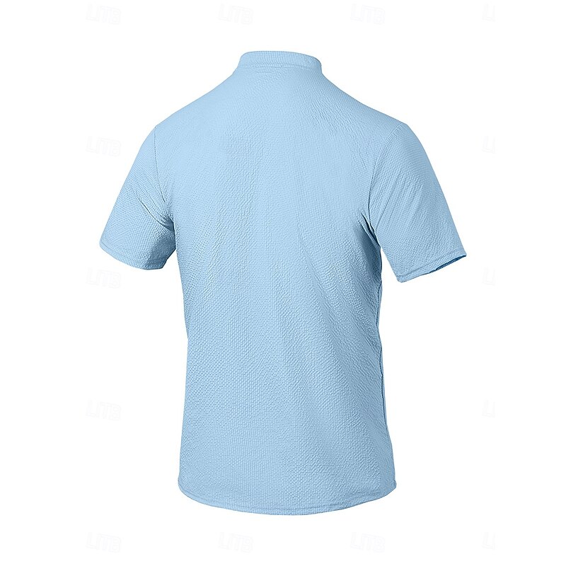 Men's Shirt Popover Shirt Summer Shirt Casual Shirt Button Up Shirt Black White Blue Green khaki Short Sleeve Classic Solid / Plain Color Band Collar Henley Vacation Hawaiian Buckle Clothing Apparel3