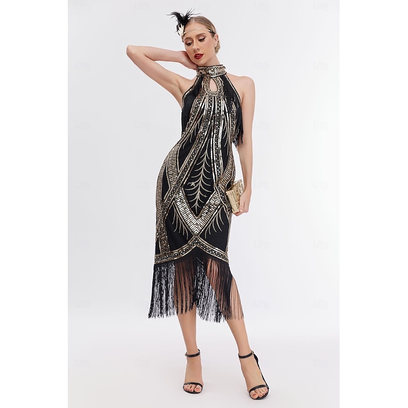 Retro Vintage Roaring 20s 1920s Flapper Dress Dress Christmas Party Dress The Great Gatsby Sequins Tassel Fringe Heart Fancy Dress Women's Carnival Masquerade Wedding Wedding Guest Event / Party