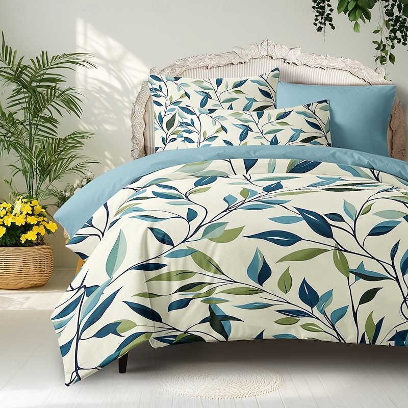 Leaves Duvet Cover Set Cotton Tropical Plants Pattern Set Soft 3-Piece Luxury Bedding Set Home Decor Gift Twin Full King Queen Size Duvet Cover