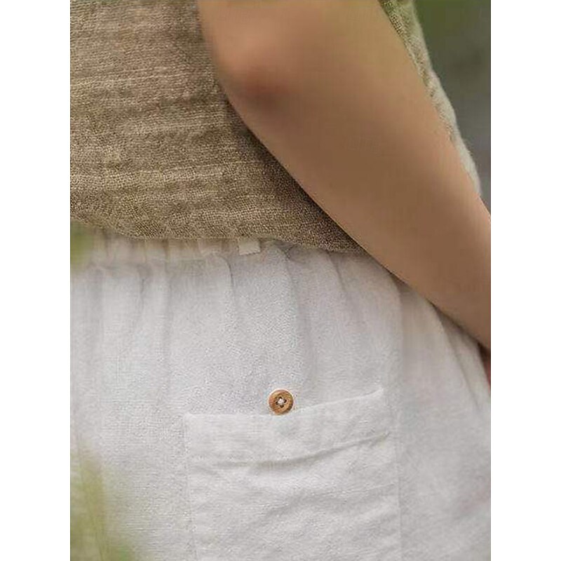 Women's Cotton Linen Shorts Linen-Inspired Pants Cotton Linen Pants Fashion Streetwear Basic Ankle-Length High Waist Plain Pocket Elastic Waistband Comfort Outdoor Micro-elastic Vacation Street Daily3