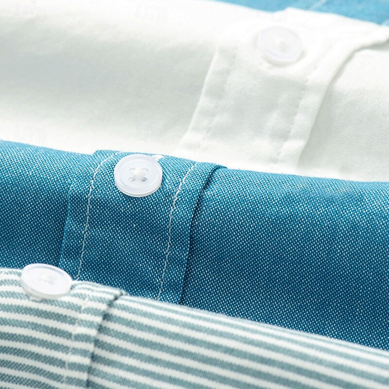 Men's Oxford Shirt Light Khaki Light Grey Dark Grey Blue White Long Sleeve Color Block Button Down Collar School Wedding Color Block Clothing Apparel Neutral Fashion Daily4