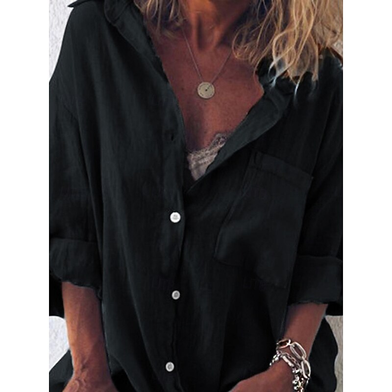 Women's Mini Dress Shirt Dress Casual Dress Basic Casual Vacation Daily Regular Fit Plain Linen Like Long Sleeve Shirt Collar Black Light Green Pink Blue Summer2