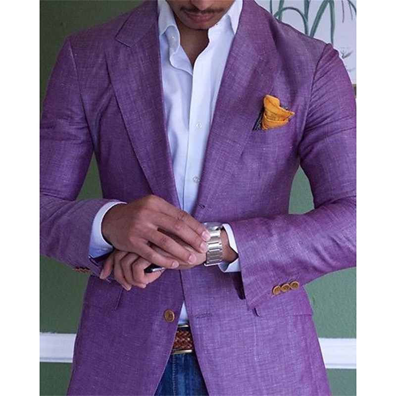 Men's Graduation Linen Blazer Blazer Business Cocktail Party Wedding Party Fashion Casual Spring Autumn / Fall Linen Cotton Blend Plain Pocket Buttons Comfortable Single Breasted One-button Blazer2