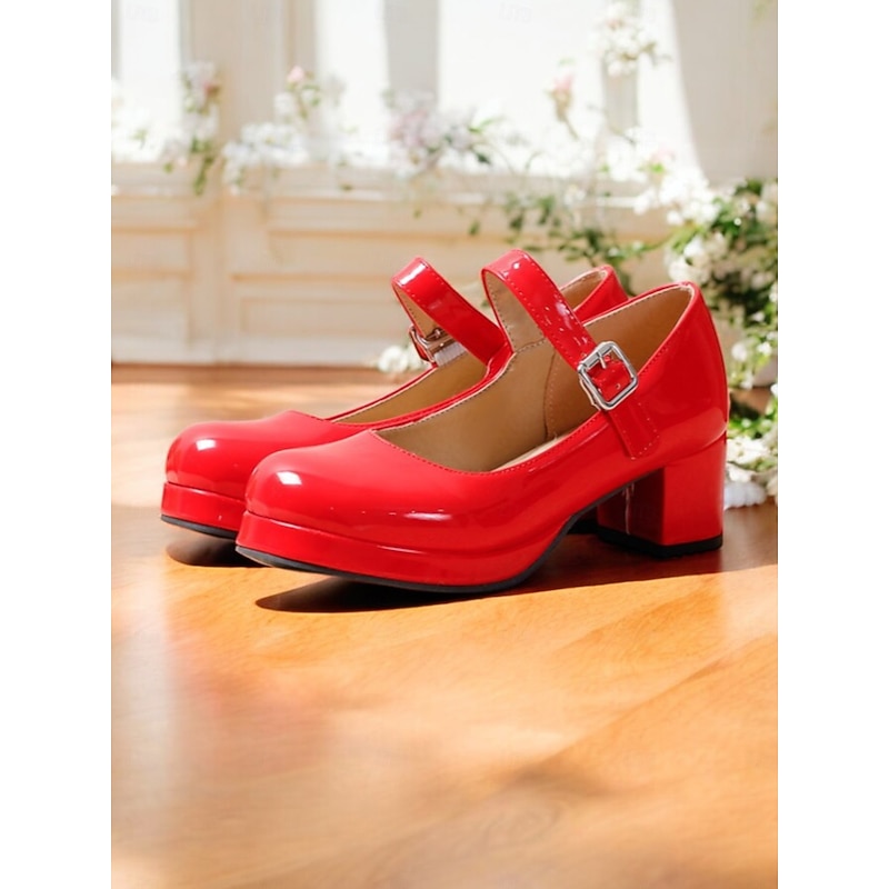 Women's Retro Patent Faux Leather Green Mary Jane Heels – Chunky Block Heel Platform Pumps for Cosplay, Parties & Vintage Fashion