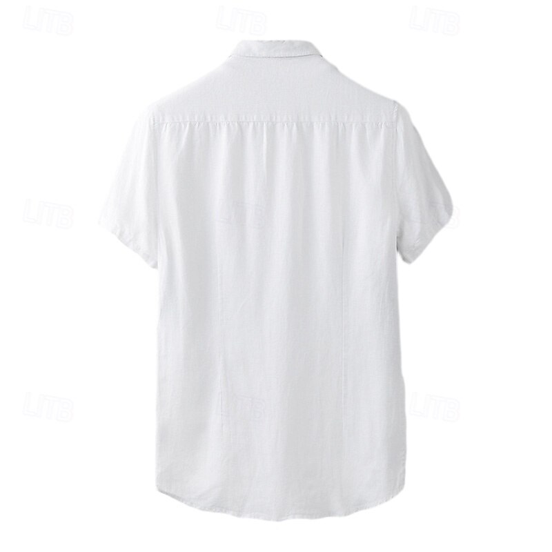 Men's 100% Linen Shirt White Short Sleeve Color Block Shirt Collar School Wedding Patchwork Clothing Apparel Elegant Vacation Vintage Tropical3
