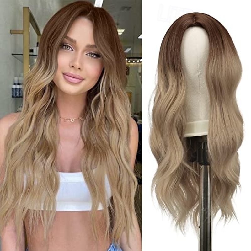 Long Wavy Wig Long Wavy Middle Parting Wig for Women Natural Wavy Heat Resistant Synthetic Wig for Daily Party Use2