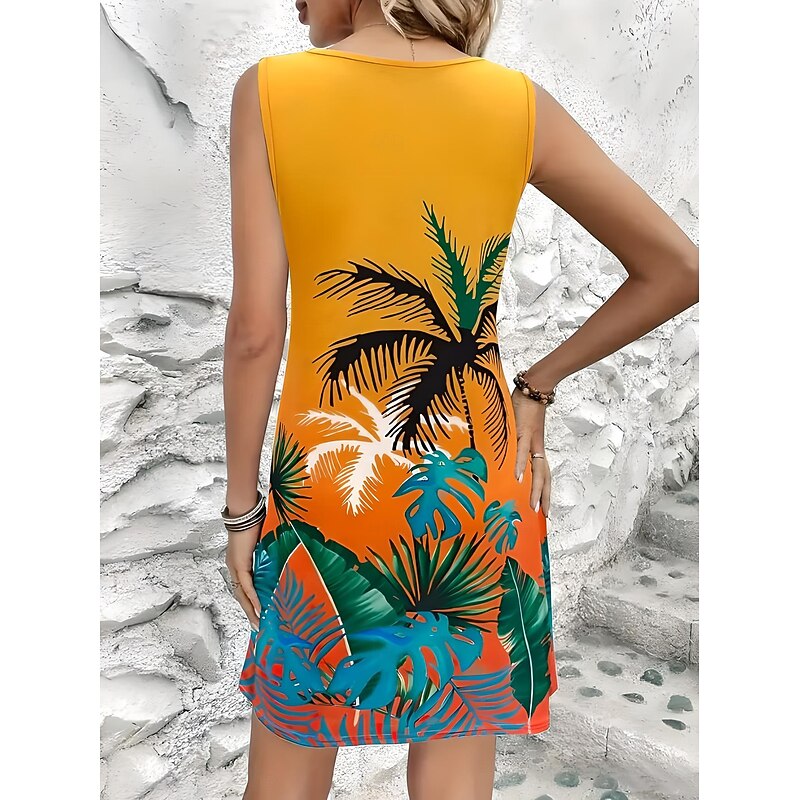 Women's Mini Dress A Line Dress Tank Dress Elegant Stylish Casual Daily Regular Fit Floral Graphic Sleeveless U Neck Yellow Summer Spring2