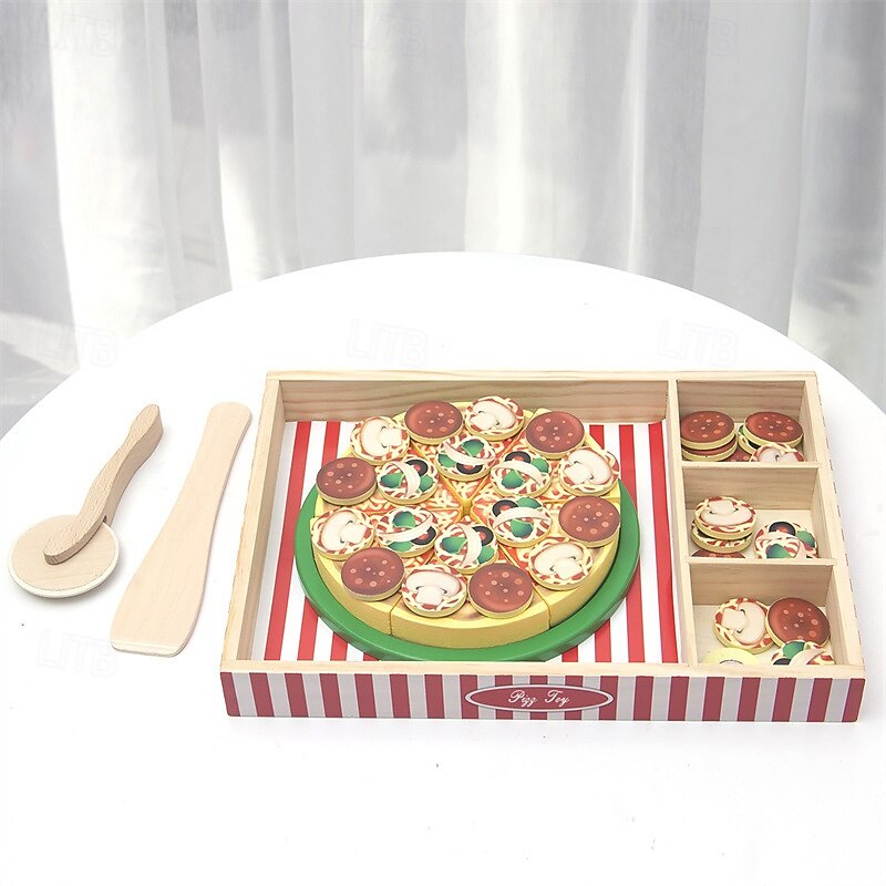 Wooden Pizza Party Play Food Set Learning Toys Play Food Set for Toddlers2