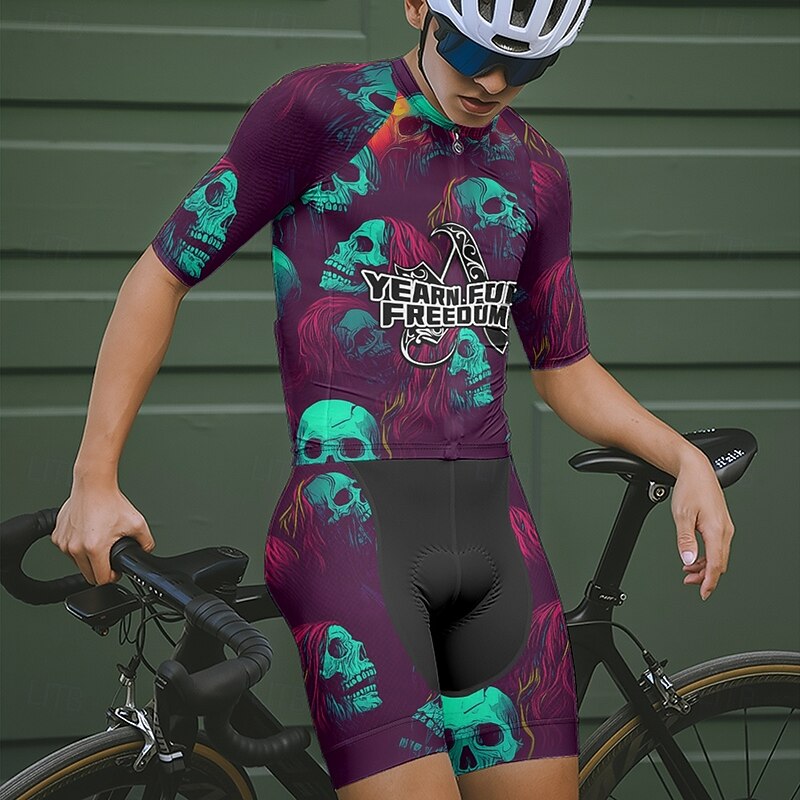 Men's Cycling Jersey Skull Short Sleeve Bike Tee Tshirt Jersey with 3 Rear Pockets Mountain Bike MTB Quick Dry Anatomic Design Wicking Breathable Sports Black Purple Clothing Apparel2