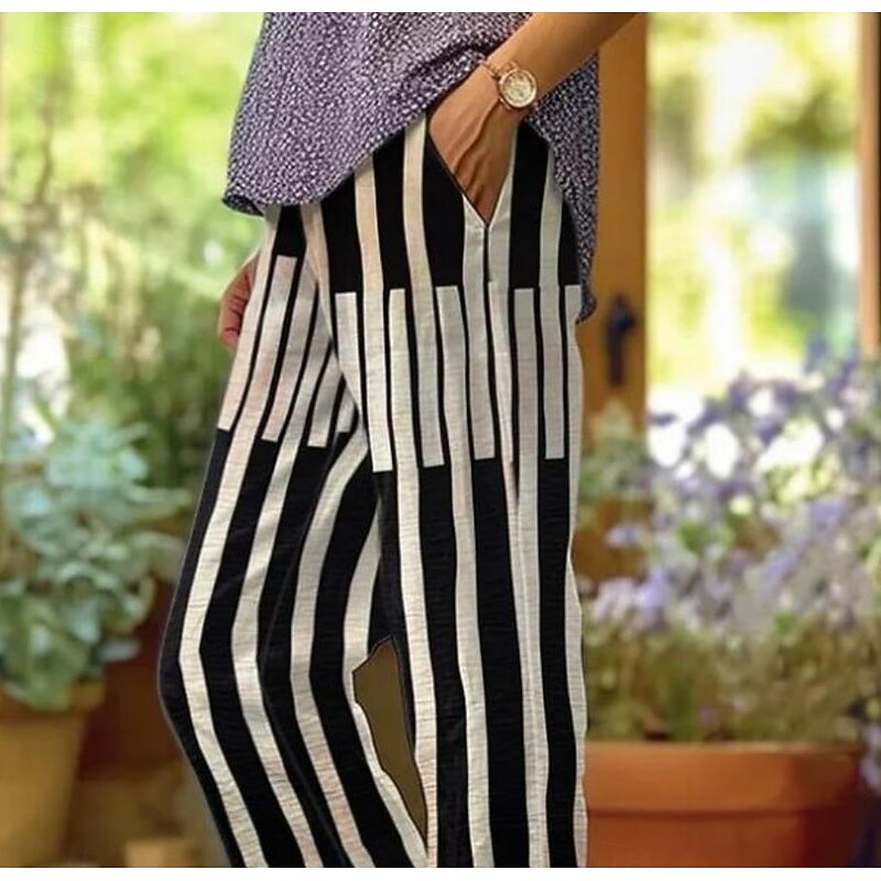 Women's Cotton Linen Pants Baggy Pants Linen Like Fashion Streetwear Full Length High Waist Graphic Geometric Printing Thermal Warm Breathable Soft Micro-elastic Outdoor Daily3