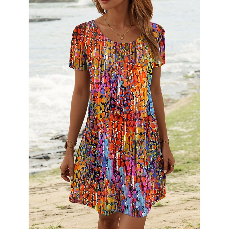 Women's Mini Dress Casual Dress Casual Daily Regular Fit Ombre Short Sleeve Crew Neck Orange Summer2