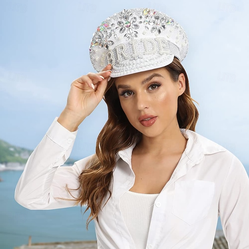 Bride to be Halloween Captain Hat Hen Do Party Accessories Shiny Dazzling Adults' Men's Women's Halloween Carnival Bridal Shower Bachelorette Party Easy Halloween Costumes Dress Up3