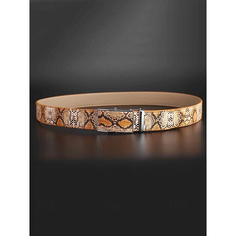 Men's Stylish Snake Print Belt with Automatic Buckle, Durable Genuine Leather, Casual and Business Fashion Accessory4