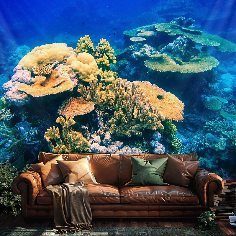 Landscape Ocean Fishes Hanging Tapestry Wall Art Large Tapestry Mural Decor Photograph Backdrop Blanket Curtain Home Bedroom Living Room Decoration3