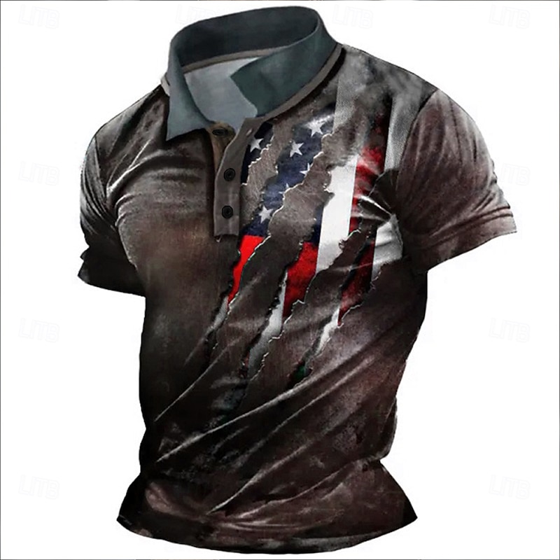 Men's American Flag Veterans Polo Shirts Golf Shirt Short Sleeve Polo Shirts Collared Shirts Casual Streetwear Vacation Wear Party Outfits Buttons 3D Print Red Green Dark Gray4