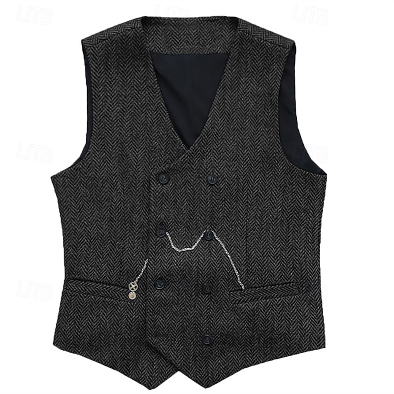 Men's Vest Waistcoat Gilet Vacation Daily Wedding Party Date Fashion Casual Spring Fall Buttons Pocket Polyester Comfortable Plain Double Breasted V Neck Regular Fit Silver Black Red Burgundy Vest4