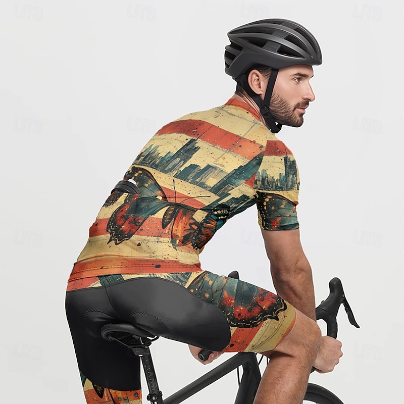 Men's Cycling Jersey Butterfly National Flag Short Sleeve Bike Tee Tshirt Jersey with 3 Rear Pockets Mountain Bike MTB Quick Dry Anatomic Design Wicking Breathable Sports Red Khaki Clothing Apparel3