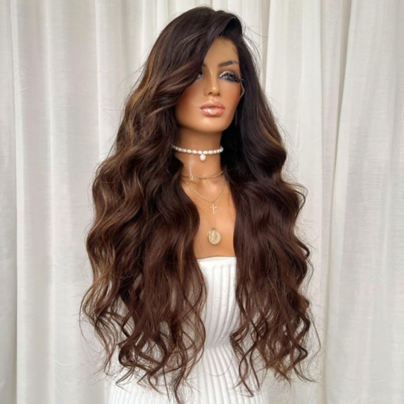 Human Hair 5x5 Closure 13x4 Lace Front Wig Free Part Brazilian Hair Body Wave Brown Multi-color Wig 130% 150% Density Ombre Hair Highlighted / Balayage Hair Glueless Pre-Plucked For Women Long Human2