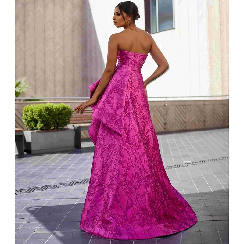 Ball Gown A-Line Evening Gown Elegant Dress Formal Wedding Floor Length Sleeveless StraplessDress Nylon with Slit Wedding Guest Dress2