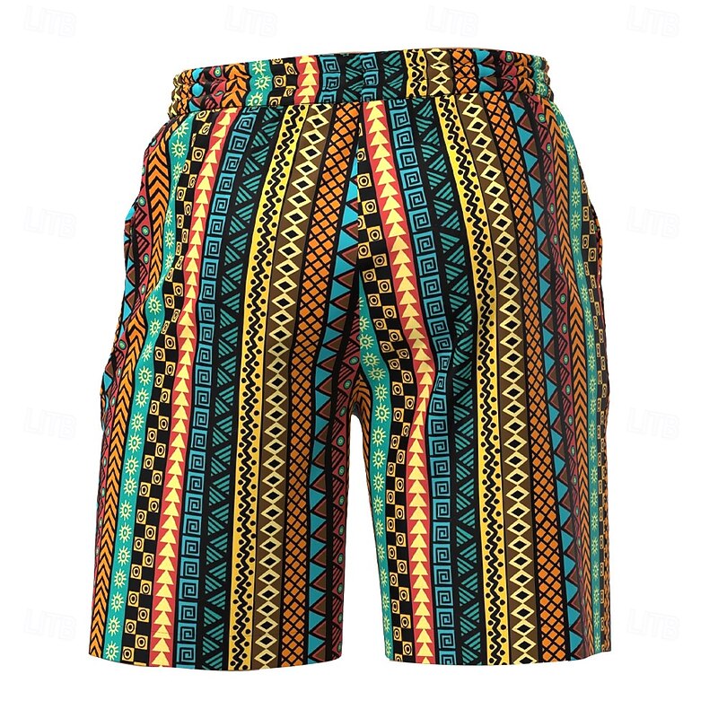 Men's Geometric Pattern Ethnic Swim Trunks Swim Shorts Board Shorts Mid Waist Streetwear Hawaiian Casual Holiday Beach Vacation Wear Pocket Drawstring Elastic Waist Designer Clothing Apparel2