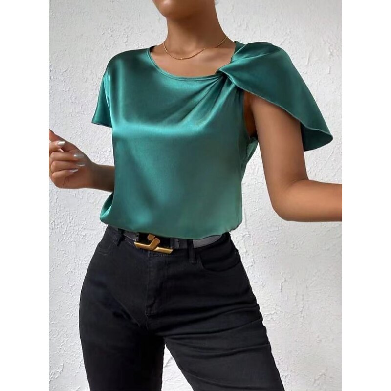 Women's Camisole Tank Top Solid Color Elegant Stylish Short Sleeve V Neck Regular Tops Wedding Guest Work Black Pink Navy Blue Green Khaki Summer Spring4