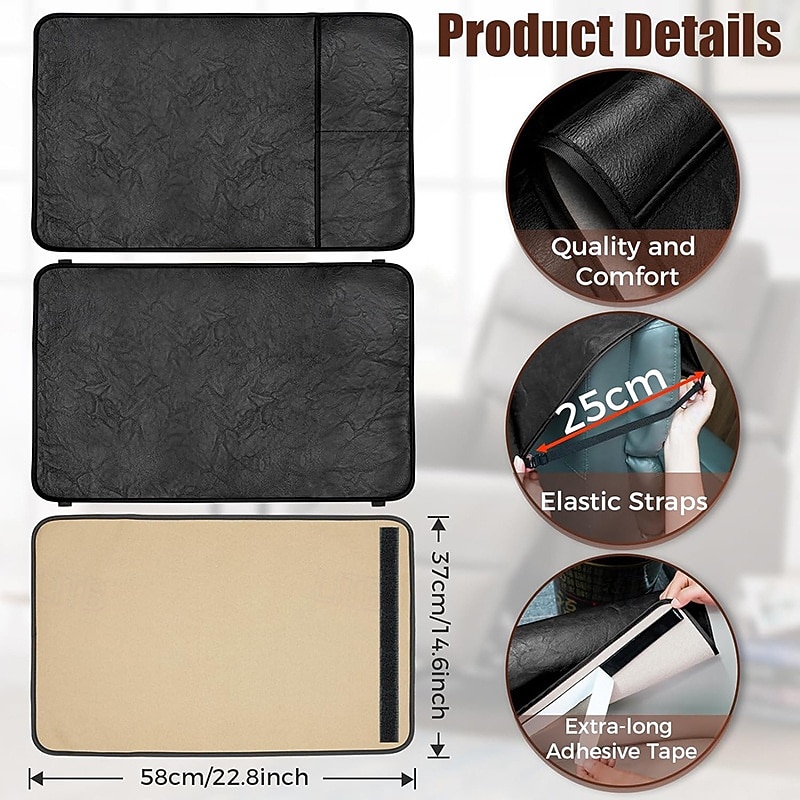 3 Pcs Recliner Headrest Protector Faux Leather Headrest Cover for Recliner Chair Arm Covers Recliner Headrest Cover with Elastic Straps And Pocket Recliner Armrest Covers2