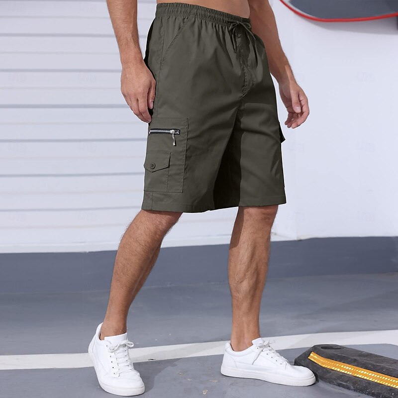 Men's Cargo Shorts Shorts Bermuda shorts Casual Shorts Drawstring Elastic Waist Multi Pocket Plain Breathable Moisture Wicking Knee Length Outdoor Casual Running Fashion Streetwear Dark Khaki Black4