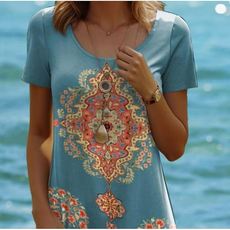 Women's Mini Dress Vintage Dress Casual Dress Boho Chic Dresses Bohemia Vacation Vintage Vacation Daily Regular Fit Geometric Paisley Boho Paisley Damask Short Sleeve Crew Neck Pink Red Blue Green2