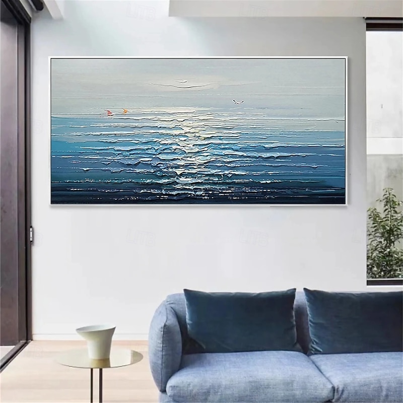 Blue Ocean Oil Painting hand painted Contemporary Indigo Painting on Canvas Large Art Ocean Sea Painting in the Deep oil painting Home Decor Painting 3D seascape painting for office wall decoration