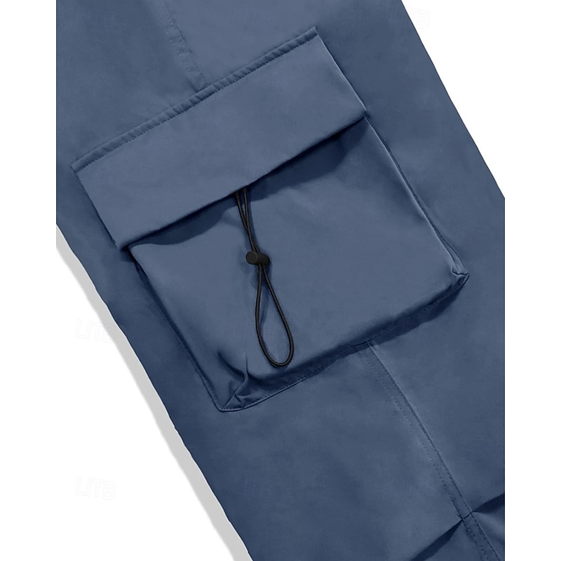 Men's Cargo Pants Trousers Drawstring Elastic Waist Multi Pocket Plain Wearable Outdoor Daily Camping & Hiking Fashion Classic Black Light Green4