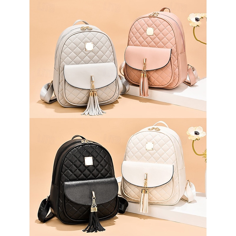 Women's Quilted Pink Leather Backpack Wristlet Card Holder Three-Piece Set , Including Wallet and Card Holder, Fashionable and Practical, Suitable for Daily Use, Work and Casual Outings4