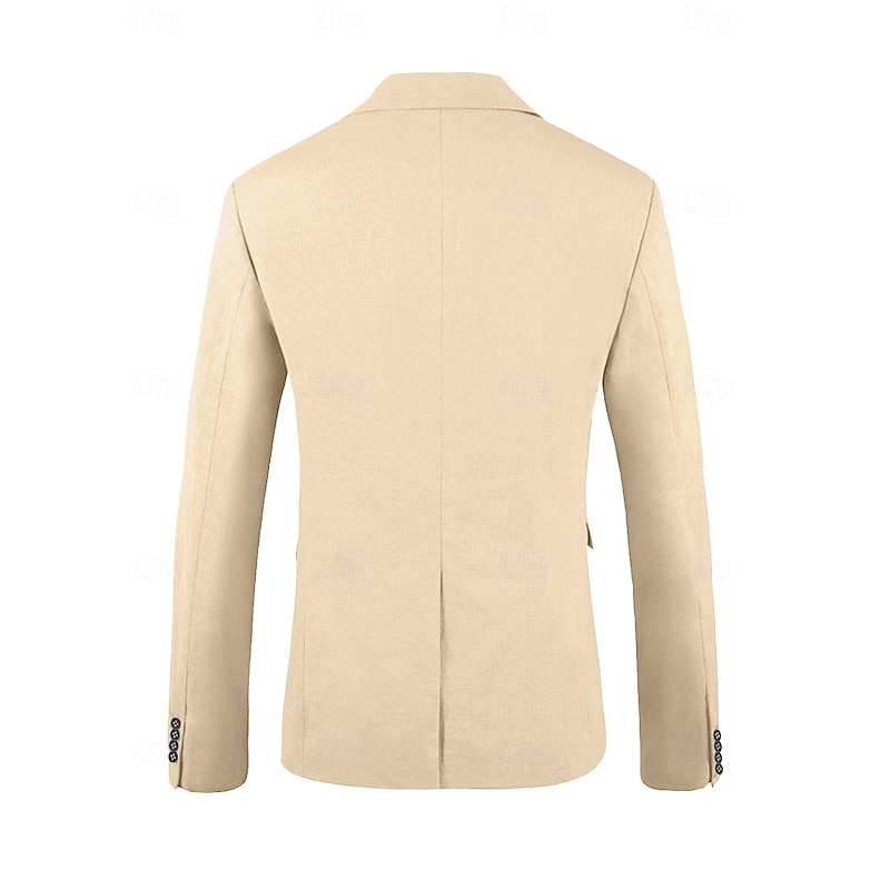 Men's Wedding Linen Suits Khaki Fashion Solid Colored Tailored Fit 3 Piece Single Breasted Two-buttons3