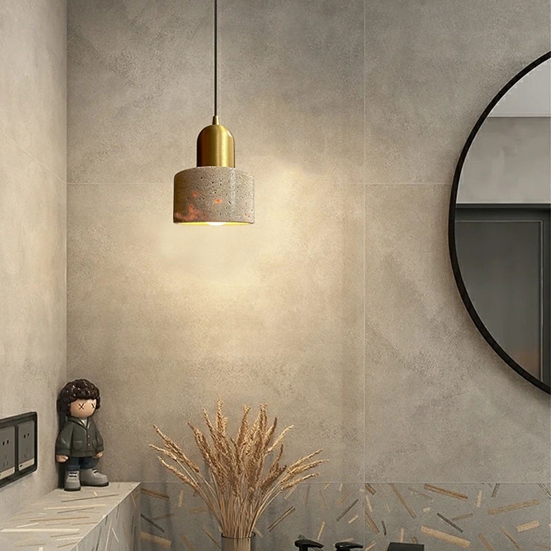 Stone Shade Cylinder Pendant Light Brass Hainging Light Kit Retro Mini Pendant Lamp Nordic Pendant Lighting 85-265V3
