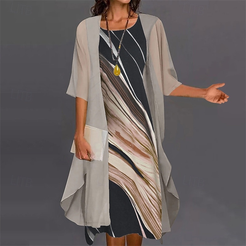 Women's Fashion Streetwear Skirt Sets Half Sleeve Crew Neck Gradient Print Daily Wear Date Black Blue Beige Spring Regular Fit2