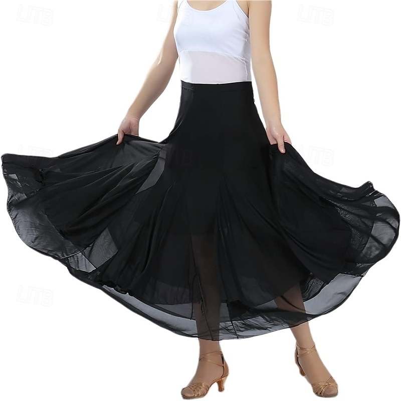 Elegant Ballroom Dancing Waltz Dance Party Long Swing Mesh Skirt