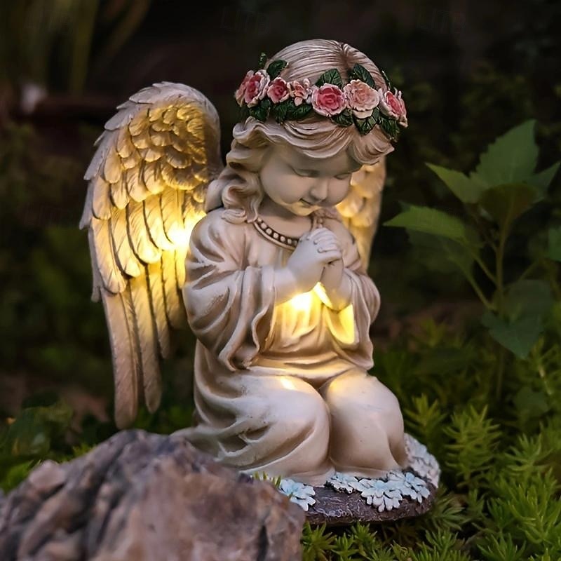 1pc Outdoor Solar Cute Prayer Angel Girl Ornament Light – Garden Path, Lawn and Courtyard Atmosphere Decorative Light2
