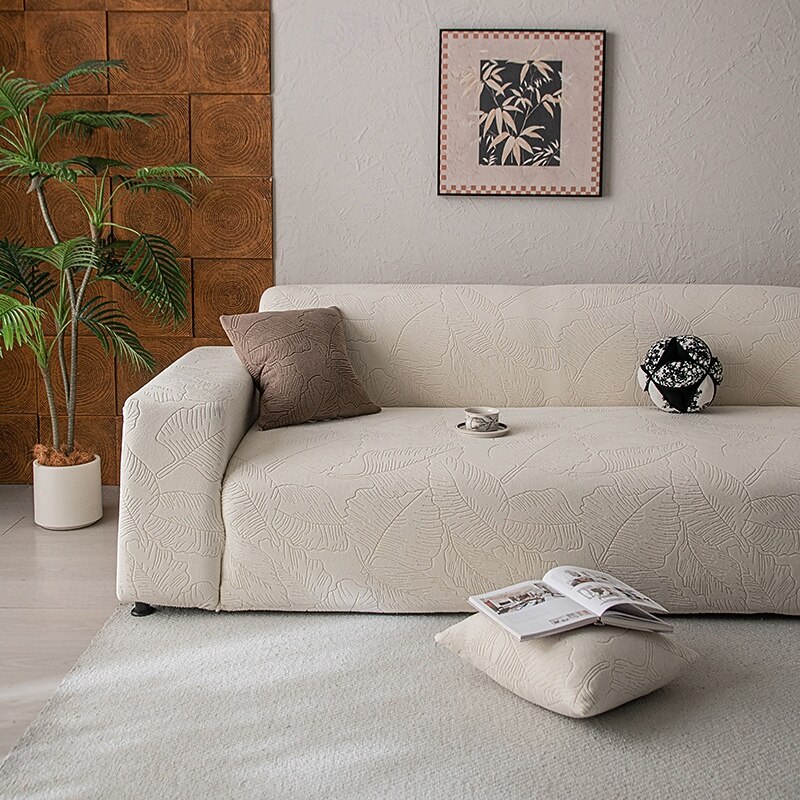 1 Piece Jacquard Woven Fleece Sofa Cover - Elastic And Non Slip Suitable For 1/2/3/4 Seat Sofas Tie Up Closed Living Rooms Bedrooms And Office Decorations In Plain Colors Modern Design Sofa Cove4