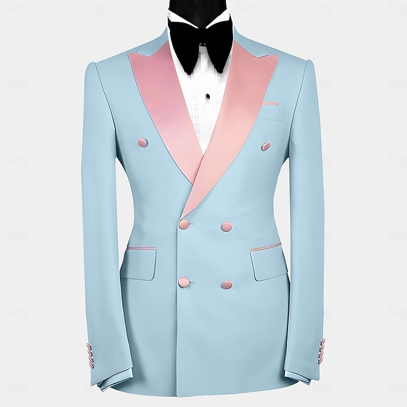 Men's Wedding Party Party Suits Sky Blue Purple Luxury Formal Solid Colored Standard Fit 2 Piece Double Breasted Six-buttons2