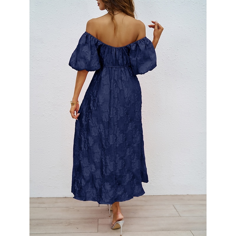 Retro Vintage 1950s Midi Dress Flare Dress Puff Sleeve Off Shoulder Floral A-Line Fancy Dress Women's Masquerade Wedding Vacation Tea Party Adults' Dress3